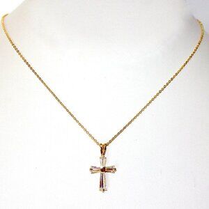 Traditional Small Classic Clear Cz Cross Necklace in Gold